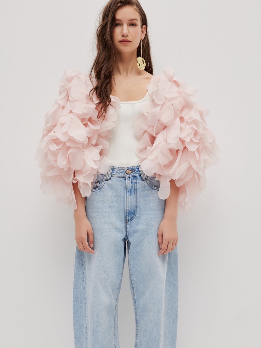 Peony soft Lyric Blush Pink Petal cape Bomber Jacket OS - Picture 3 of 8